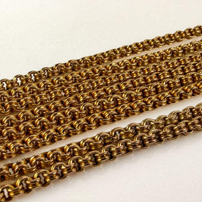 9ct yellow gold Antique ribbed belcher long guard muff chain 38.5" 19.60 grams
