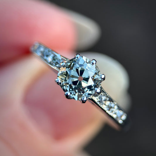 18ct White Gold 1.25ct Old Mine Cut Diamond Solitaire Engagement Ring