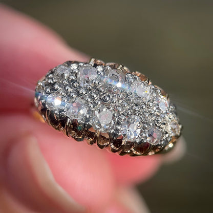 18ct Gold Antique Victorian 1.20ct Old Cut Diamond double two row boat Ring