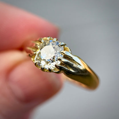 18ct Gold Antique Fully Hallmarked 1.21ct Old Cut Diamond gypsy Ring