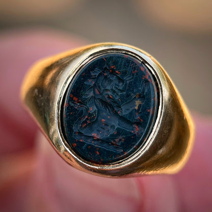 *RESERVED* + RESIZE to J 1/2 UK 18ct Gold Antique Victorian Lion Intaglio Solitaire Signet Ring HEAVY 9.3g