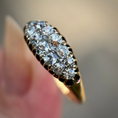 18ct Gold Antique Victorian 1.00ct Old Cut Diamond double two row boat Ring