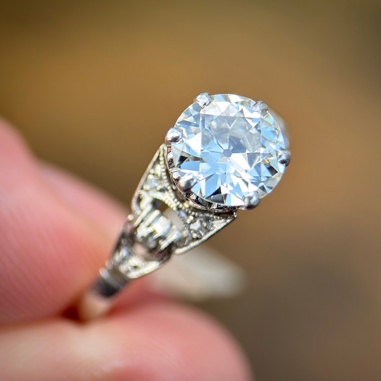 Platinum 1.20ct Old European Cut Diamond Solitaire Engagement Ring