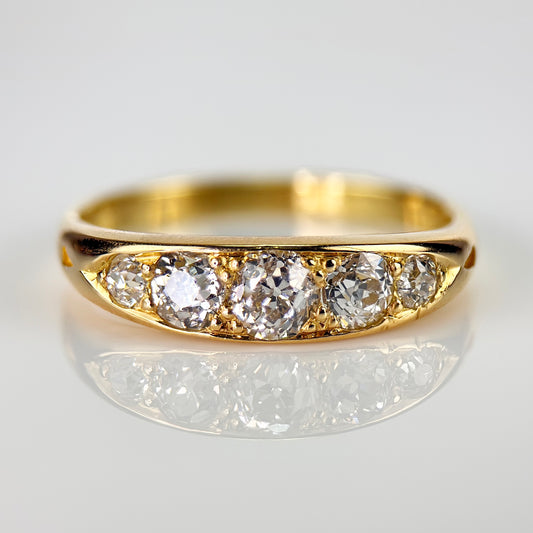18ct Gold Antique 0.80ct Old Cut Diamond Five Stone Half Hoop Ring Size N