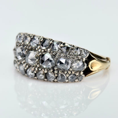 18ct Gold & Silver Antique Georgian 2.1ct Old Rose Cut Diamond Triple Row Ring