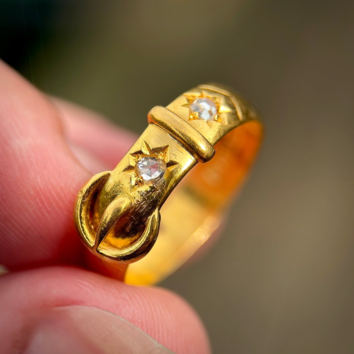 22ct Gold Antique Victorian Fully hallmarked Old Rose Cut Diamond buckle Ring