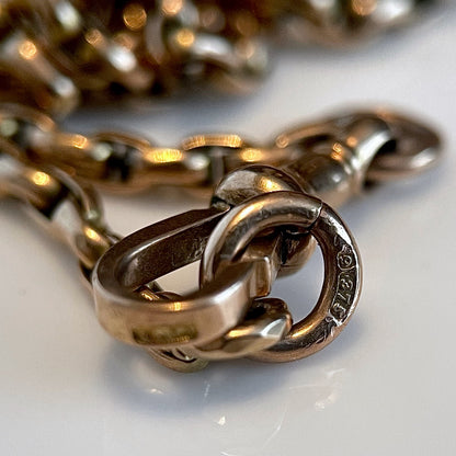 Antique 9CT Rose Gold Long Guard Watch Muff Cable Chain 47.5" Dog Clip 23.2g