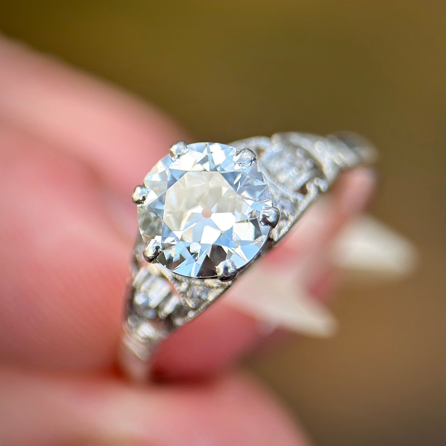 Platinum 1.20ct Old European Cut Diamond Solitaire Engagement Ring