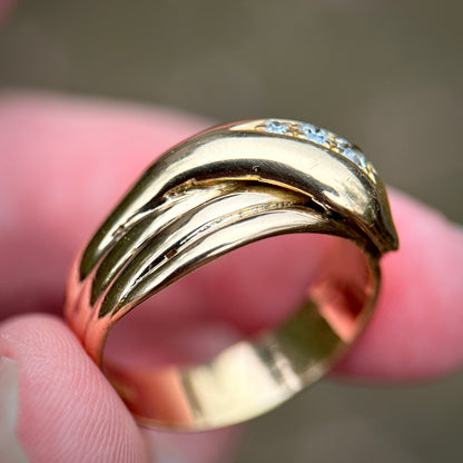 18CT Gold Antique Old Cut Diamond Snake Ring 9.2 grams