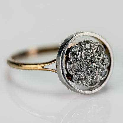 15ct Gold Antique Art deco Old Cut Diamond 9 Stone cluster daisy Ring