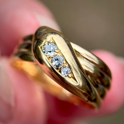 18CT Gold Antique Old Cut Diamond Snake Ring 9.2 grams