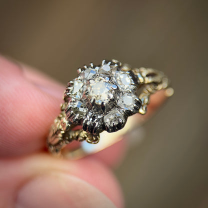 14ct Gold & Silver Antique Georgian 0.57ct Old cut diamond cluster Ring