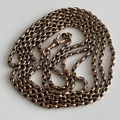 Antique 9CT Rose Gold Long Guard Watch Muff Cable Chain 47.5" Dog Clip 23.2g