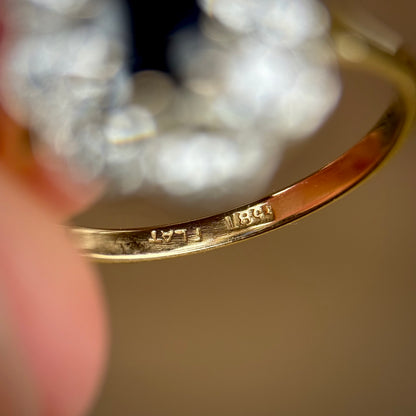 18ct Gold Plat Antique Edwardian Old Cut Diamond & Sapphire Daisy Cluster Ring