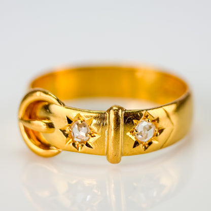 22ct Gold Antique Victorian Fully hallmarked Old Rose Cut Diamond buckle Ring