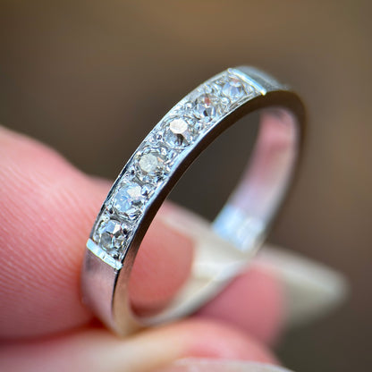 18CT White Gold 0.42ct Old Cut Diamond Half Eternity Band Ring Size N 1/2 4.5g