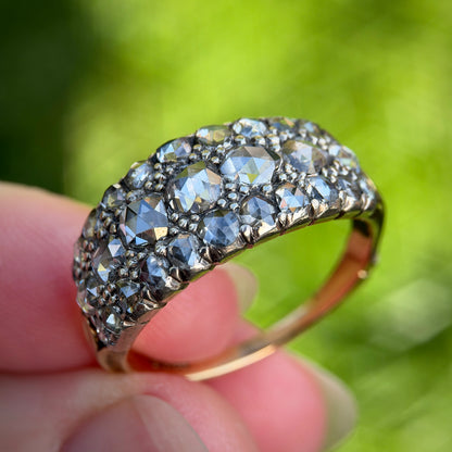 18ct Gold & Silver Antique Georgian 2.1ct Old Rose Cut Diamond Triple Row Ring
