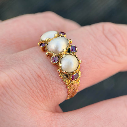18ct Gold Antique Georgian Pearl & Ruby ring