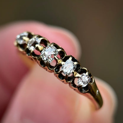 18ct Gold Antique Georgian Old Cut Diamond Five Stone Half Hoop Ring