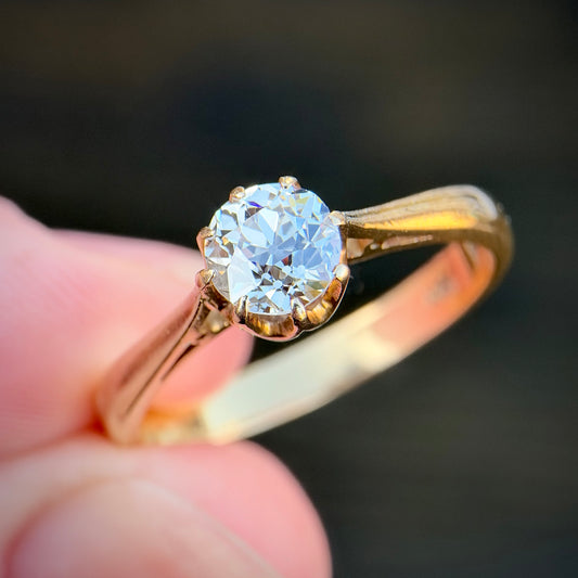 18ct Gold Antique 0.77ct Old Cut Diamond Solitaire Engagement Ring