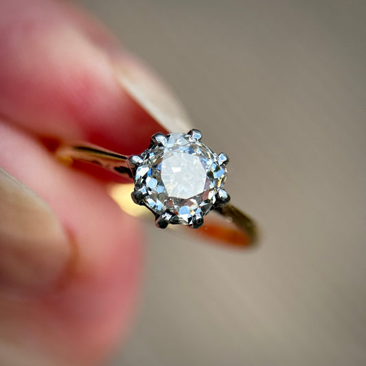 18ct Gold 1.03 ct Old Mine Cut Diamond Solitaire Engagement Ring Size J
