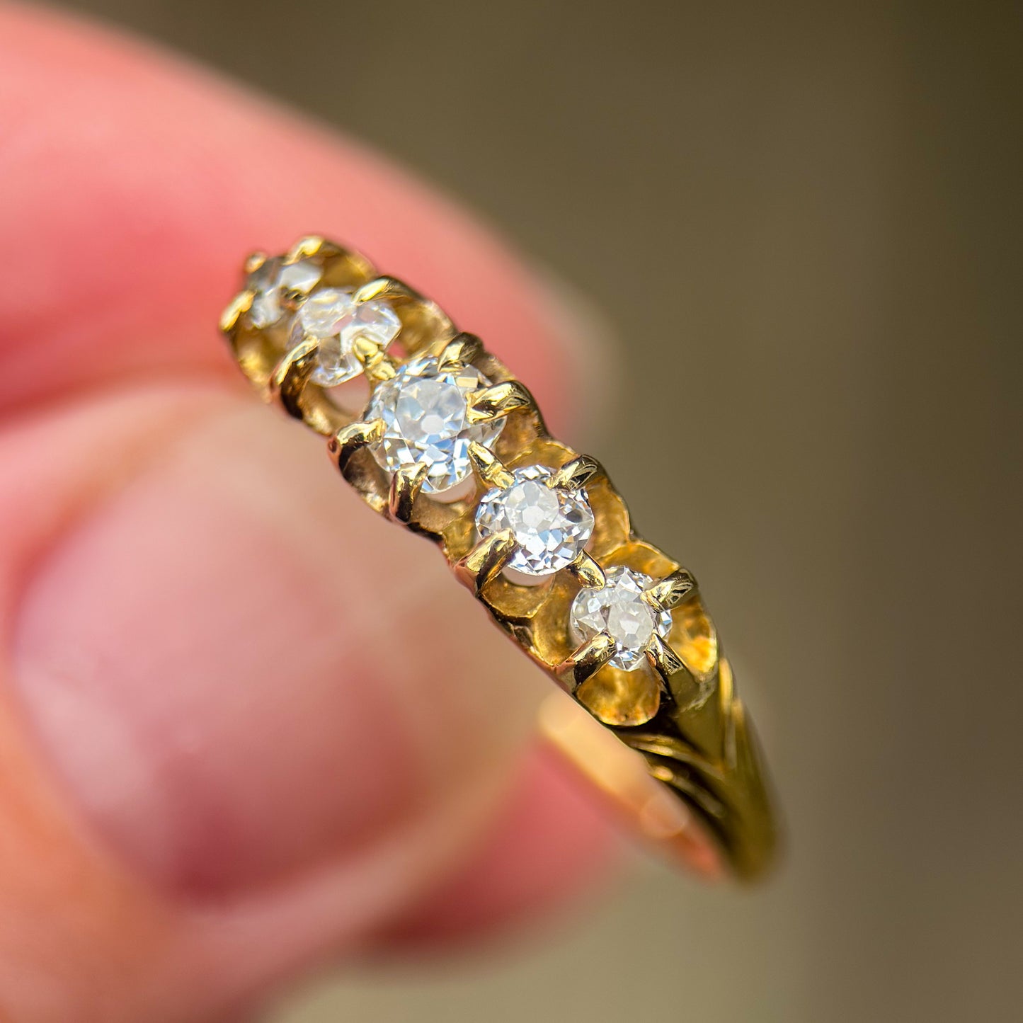 18ct Gold Antique 0.65ct Old Cut Diamond Five Stone Half Hoop Ring