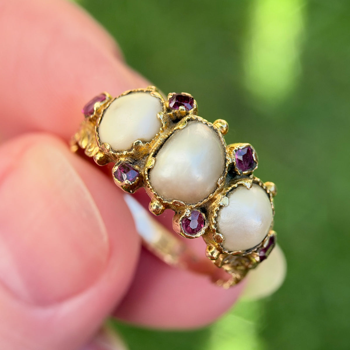 18ct Gold Antique Georgian Pearl & Ruby ring