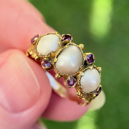 18ct Gold Antique Georgian Pearl & Ruby ring