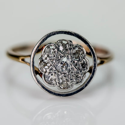 15ct Gold Antique Art deco Old Cut Diamond 9 Stone cluster daisy Ring