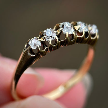 18ct Gold Antique Georgian Old Cut Diamond Five Stone Half Hoop Ring