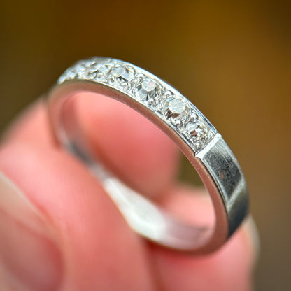 18CT White Gold 0.42ct Old Cut Diamond Half Eternity Band Ring Size N 1/2 4.5g