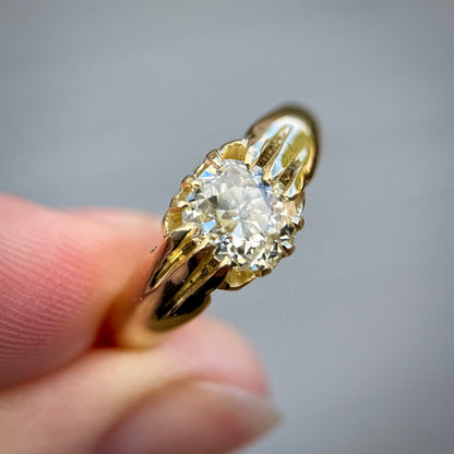 18ct Gold Antique Fully Hallmarked 1.21ct Old Cut Diamond gypsy Ring