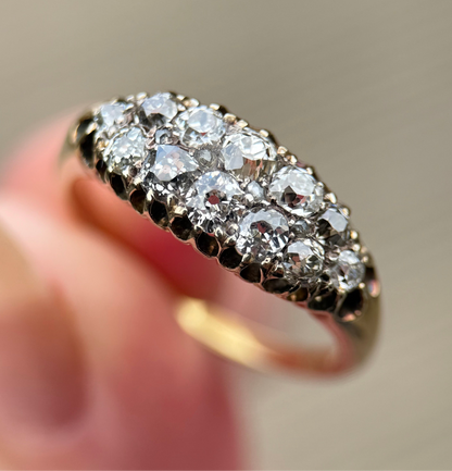 18ct Gold Antique Victorian 1.00ct Old Cut Diamond double two row boat Ring