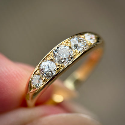 18ct Gold Antique 0.80ct Old Cut Diamond Five Stone Half Hoop Ring Size N