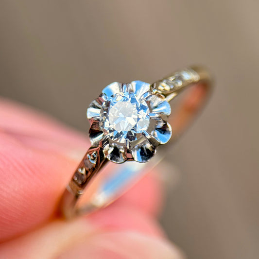 18ct gold French Art Deco 0.275ct Old Cut Diamond Solitaire buttercup ring