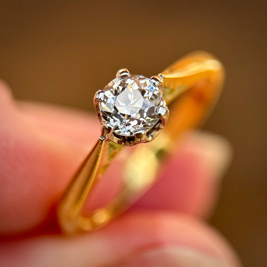 Vintage 18ct Gold Plat 0.48ct Old Cut Diamond Solitaire Engagement Ring