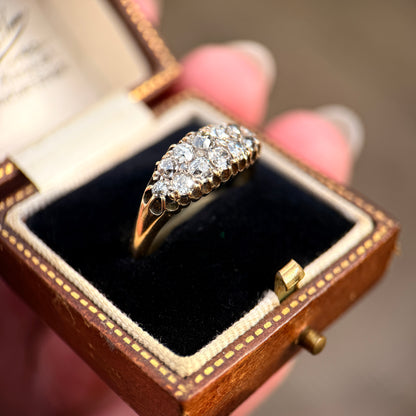 18ct Gold Antique Victorian 1.00ct Old Cut Diamond double two row boat Ring