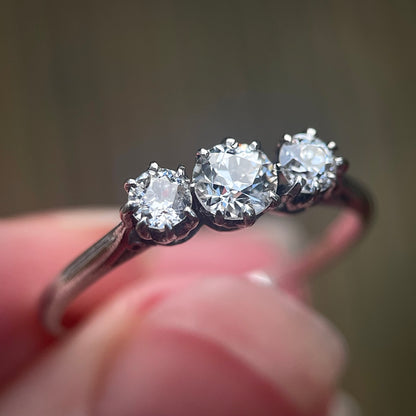 Platinum Antique 0.735ct Old Cut Diamond Three Stone Trilogy Ring size R