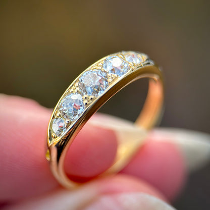 18ct Gold Antique 0.80ct Old Cut Diamond Five Stone Half Hoop Ring Size N