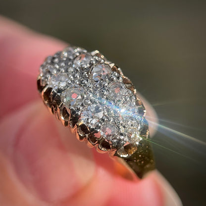 18ct Gold Antique Victorian 1.20ct Old Cut Diamond double two row boat Ring