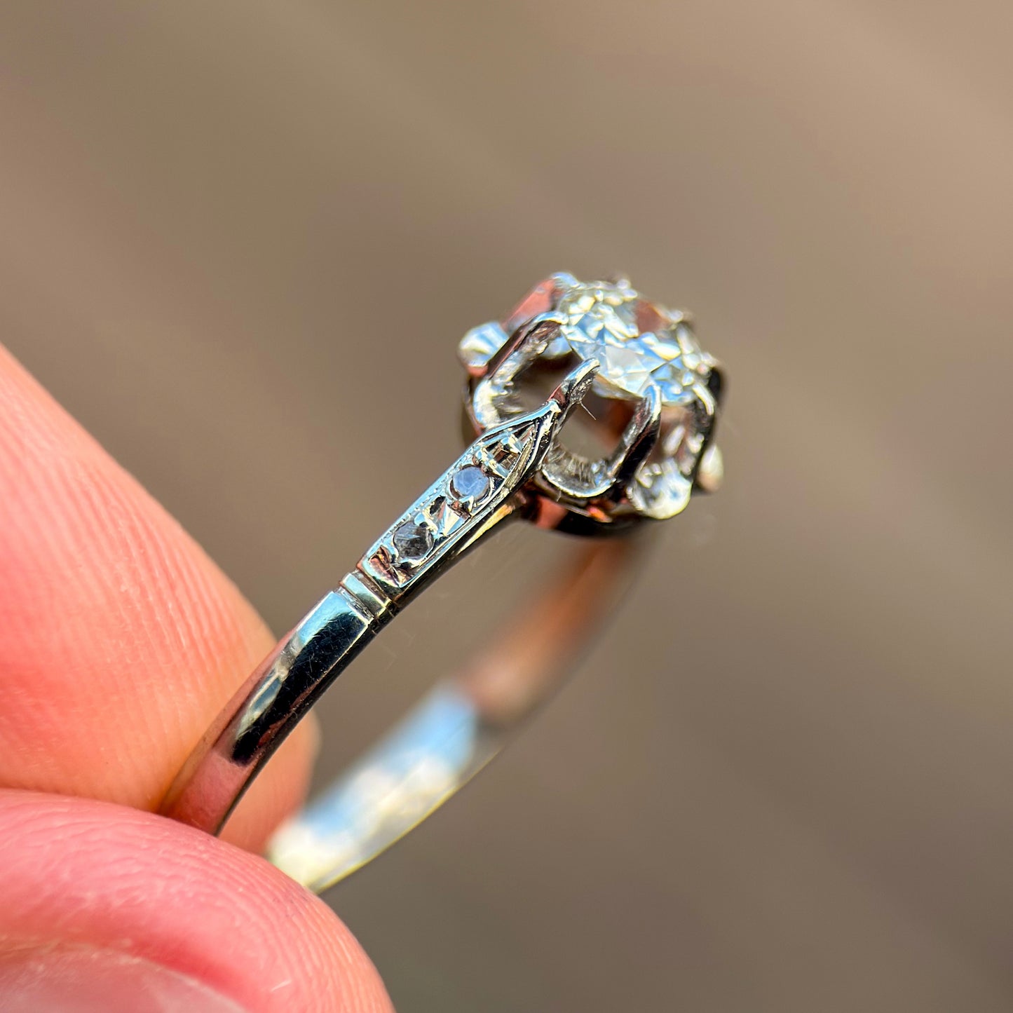 18ct gold French Art Deco 0.275ct Old Cut Diamond Solitaire buttercup ring