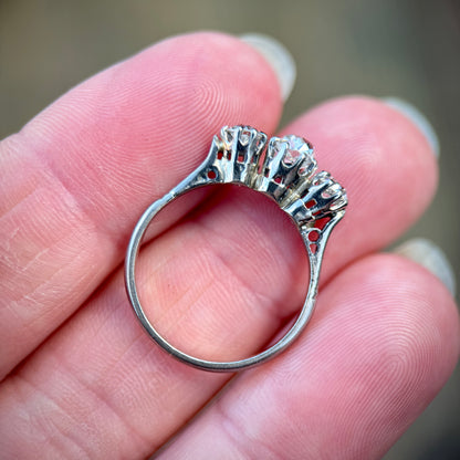 18ct Gold Antique 0.75ct Old Cut Diamond three Stone trilogy ring