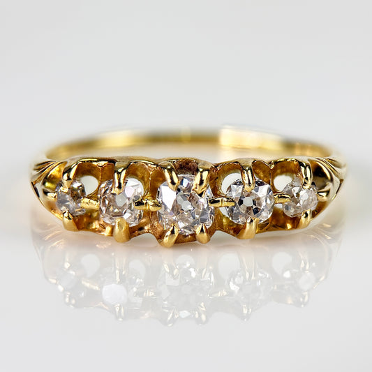 18ct Gold Antique Victorian 0.65ct Old Cut Diamond Five Stone Half Hoop Ring