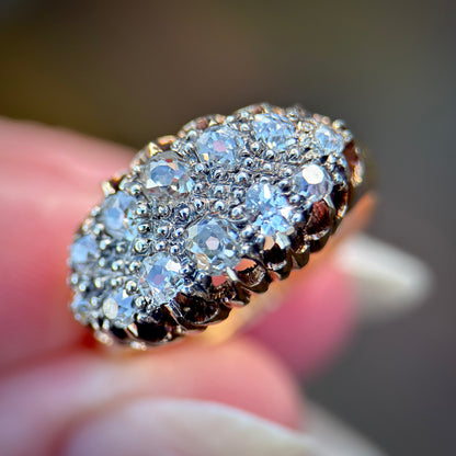 18ct Gold Antique Victorian 1.20ct Old Cut Diamond double two row boat Ring