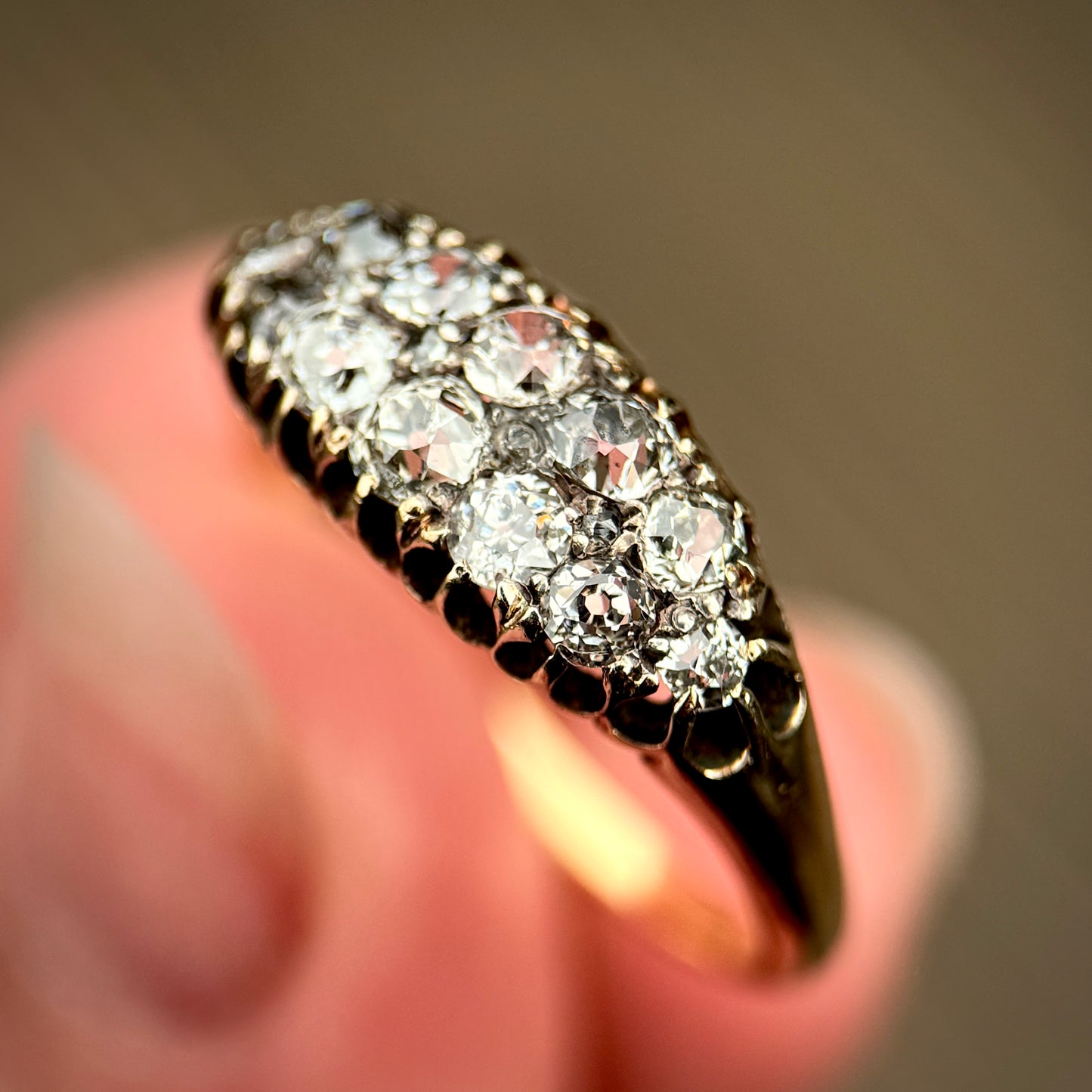 18ct Gold Antique Victorian 1.00ct Old Cut Diamond double two row boat Ring