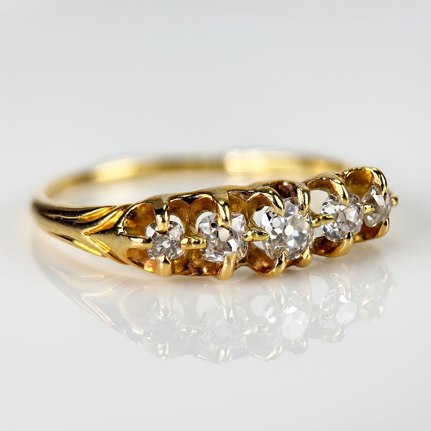 18ct Gold Antique Victorian 0.65ct Old Cut Diamond Five Stone Half Hoop Ring