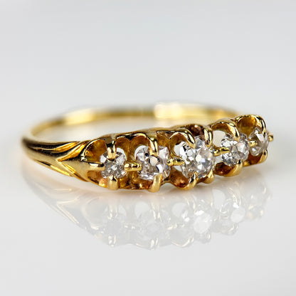 18ct Gold Antique Victorian 0.65ct Old Cut Diamond Five Stone Half Hoop Ring