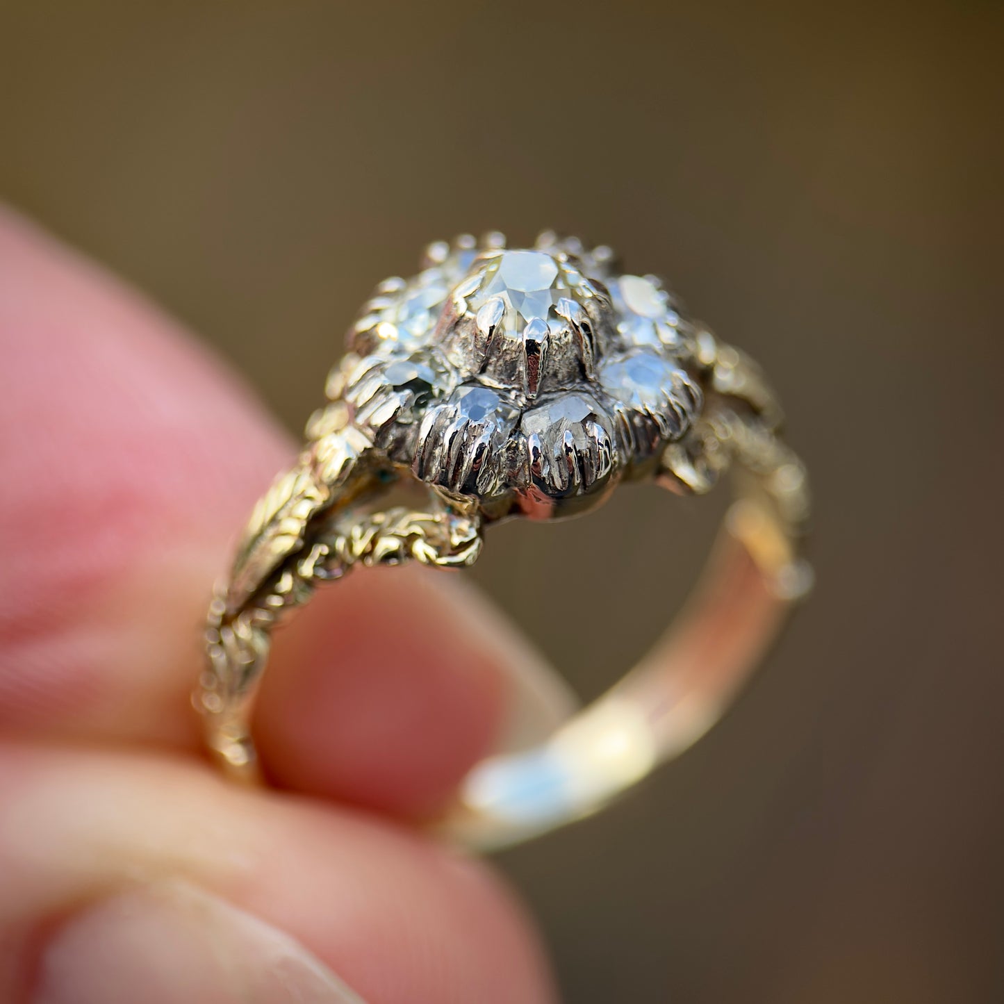 14ct Gold & Silver Antique Georgian 0.57ct Old cut diamond cluster Ring
