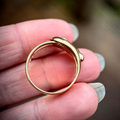 18CT Gold Antique Fully Hallmarked Victorian Old Cut Diamond Snake Ring 8.2g