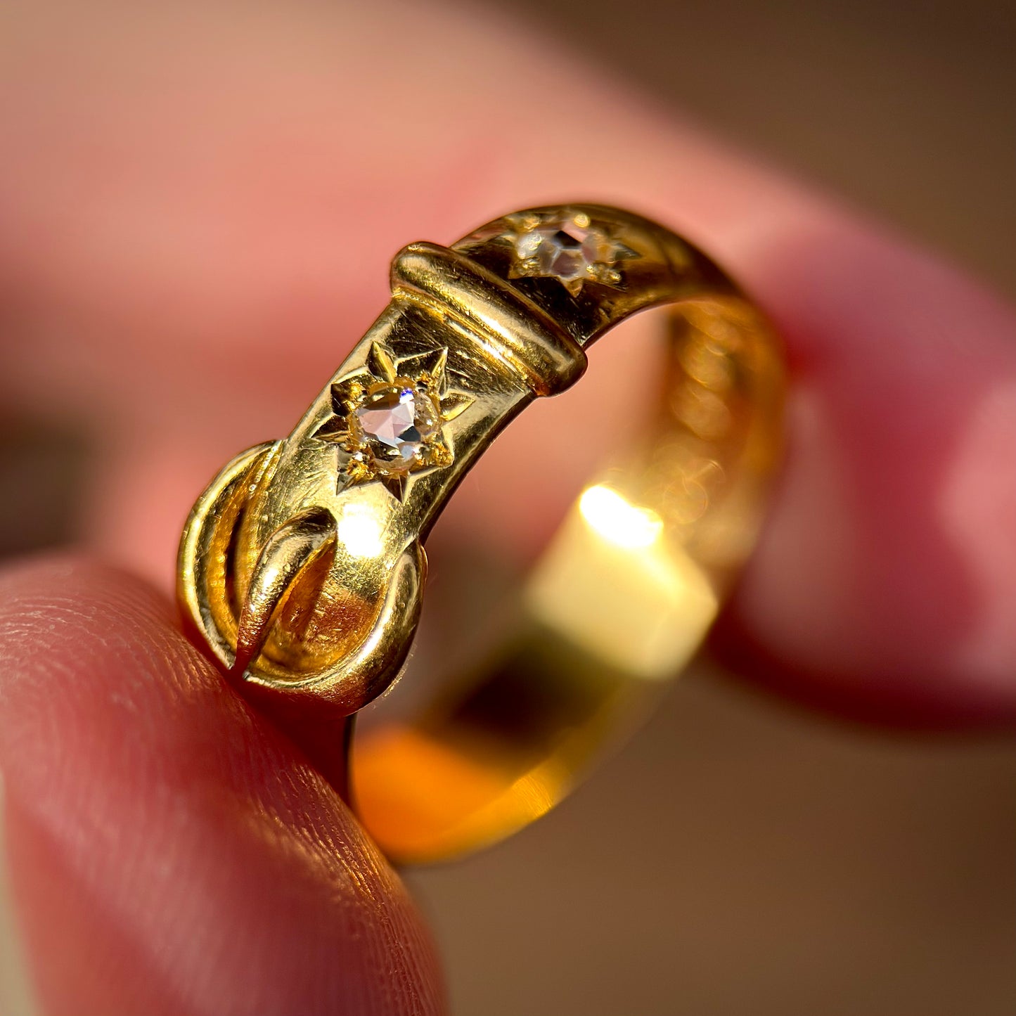 22ct Gold Antique Victorian Fully hallmarked Old Rose Cut Diamond buckle Ring
